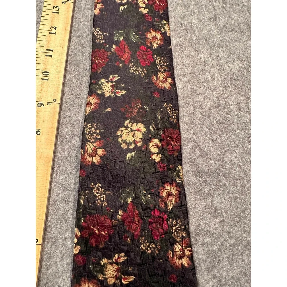 Ermenegildo Zegna Silk Tie Mens Floral Jacquard Burgundy Gold Made in Italy